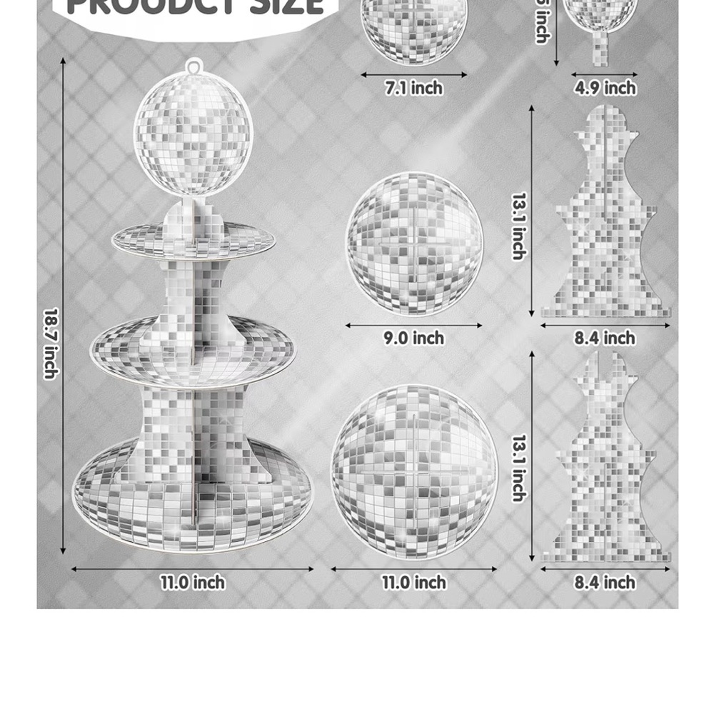Disco Cupcake Stand 3tier silver glitter - Picture 2 of 4